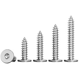 Ctyjia Pack of 20 Thin Hexagon Socket Self-Tapping Screws, 304 Stainless Steel, Thin Flat Head Wood Screws for Wood and Furniture, M4 x 12 mm