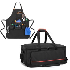 HODRANT Pizza Oven Carry Bag & Professional BBQ Grilling Apron, Pizza Oven Cover Compatible with Ooni Koda 12 Gas Pizza Oven & Utility Work Apron for Men & Women with Multiple Pockets for Grill Tools