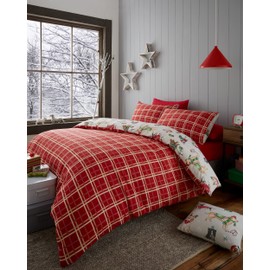 Happy Linen Company Christmas Dogs Taupe Natural Single Reversible Duvet Cover Bedding Set