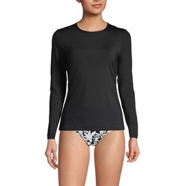 Lands' End Womens Long Sleeve Swim Tee Rash Guard Black Petite Large