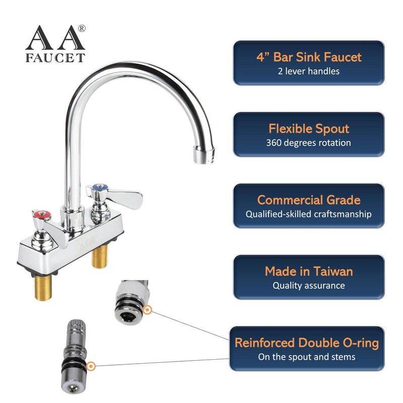 AA Faucet 4" Deck Mount Commercial Bar Sink Faucet with
