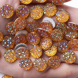 40PCS 12MM Glitter Flatback Rhinestones Gems Gold Resin Crystal Diamante Rhinestones Gems for Nail Art/Face Decor/Embellishments for Crafts