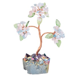 rockcloud Crystal Money Tree with Titanium Coated Cluster Base, Raw Stone Bonsai Tree for Reiki Healing Office Home Feng Shui Decor, Pink&Blue