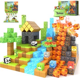 Magnetic Blocks-Build Mine Magnet World Dinosaur Panda Toys Kids Games, Toddler STEM Educational Sensory Dino Toys for Kids 3-5 5-7, Birthday Gifts for 3 4 5 6 7 8 Year Old Boys and Girls
