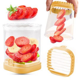 Creative Strawberry & Fruit Slicer - Detachable Cutter with Push Plate (Yellow)