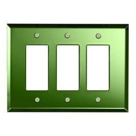 Switch Hits Green Glass Mirror Outlet Wall Plate | 3 GFI Rocker | 7.5" x 5.25" | Professional Quality Glass Mirror Switch Plate Covers For All Configurations