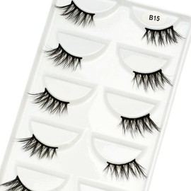 Vivis Half False Eyelashes Corner 3D Faux Mink Lashes Natural Wispy Cross Fake Eye Fluffy Cute Reusable Makeup Extension 5 Pairs - B15