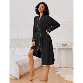 Ekouaer Kimono Robes for Women Long Lightweight Knit Bathrobe Shawl Soft Sleepwear Casual Ladies Loungewear