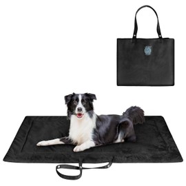 Waterproof Portable Dog Settle Mat, 127 x 70 CM Foldable Dog Travel Mat, Washable Camping Dog Bed for Car Boot, Small Roll Up Pet Mat, Black