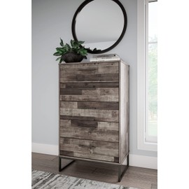 Signature Design by Ashley Neilsville Industrial 5 Drawer Chest of Drawers with Smooth-Gliding Drawers and Safety Stop, Gray