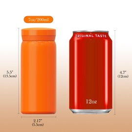 Linkidea 7oz (200ml) Mini Water Bottle, Small Vacuum Insulated Stainless Steel Water Bottle for Hot & Cold Drinks, Spill Proof Thermos Fit Handbag, Purse and Pocket (Orange)