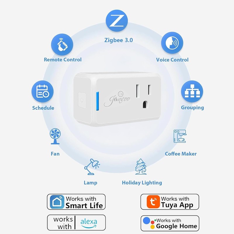 Jinvoo Zigbee Smart Plug, Wireless Mini Socket, Alexa Socket, Smart