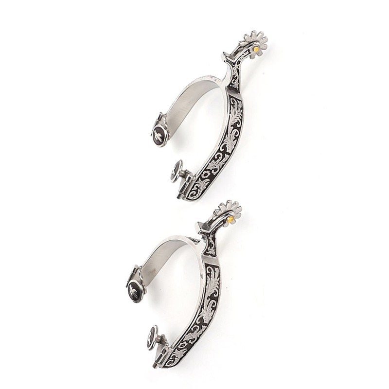 Stainless Steel West Cowboy Exquisite Pattern Horse Boot Spurs Decoration