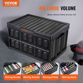 VEVOR 45L Collapsible Storage Bins with Lids 3 Packs, Stackable Utility Crates with Handles, Large Folding Containers for Organizing Tools, Snacks, Books, Food, Drinks, Camping & Transport