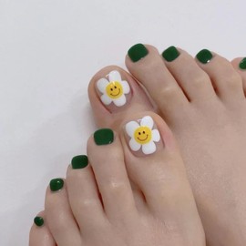 Boloshine Pack of 24 Artificial Toenails, Square Short, Full Cover False Toenails Tips, French Artificial Toenails, Natural False Toenails for Women and Girls (Glory of Summer)