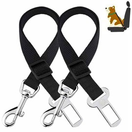 Pack of 2 Dog Car Seat Belts, BOOSHMall Dog Seat Belt for Car, Adjustable Seat Belt, Dog Seat Belt with Strong Carabiner, for All Dog Breeds and Car Seats, Trunk, Black
