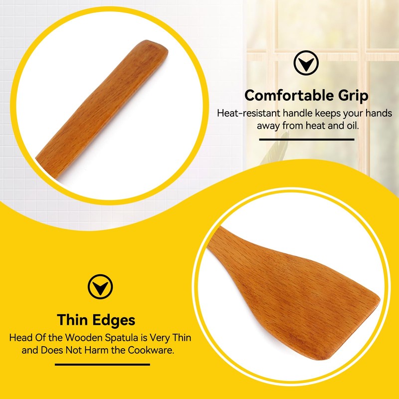 Wooden Cooking Spatulas, Not Sticky Long Handle Spatula Turner Set