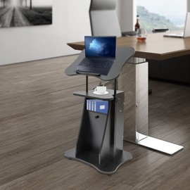DDBESSIC Stand Up Podium, Height Adjustable Portable Mobile Laptop Podium, Sit-to-Stand Desk Rolling Lectern Laptop Workstation with Swivel Top Movable Wheels Stand Up Desk