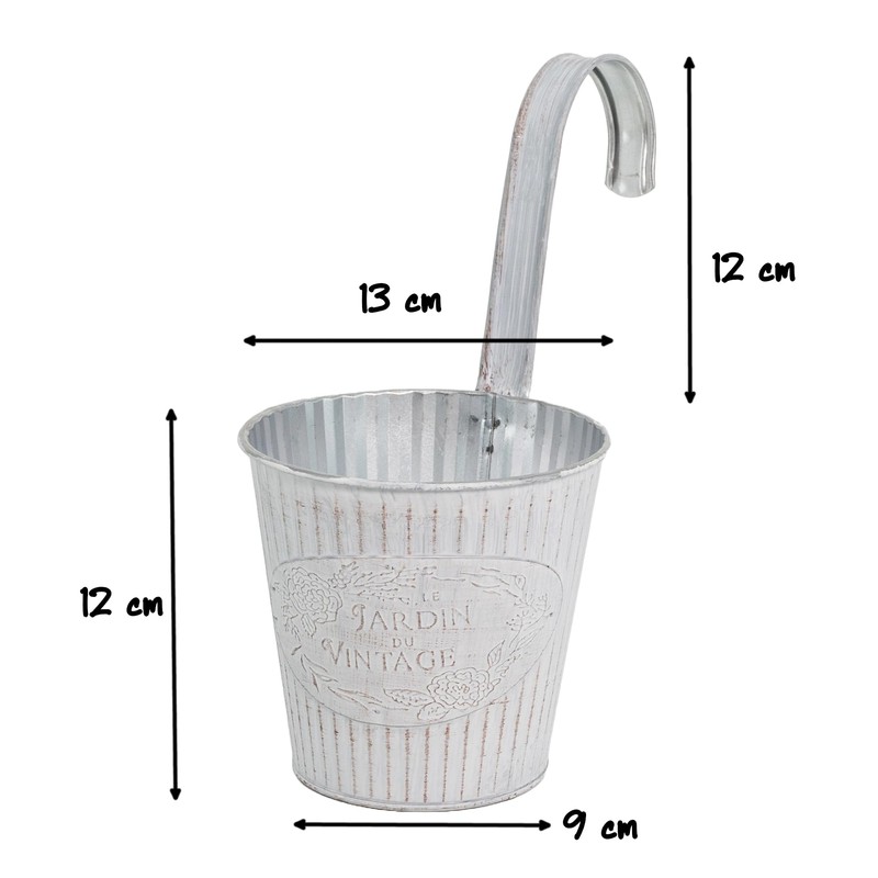 DARO DEKO Metal Hanging Pot, White, Diameter 13 cm, Set