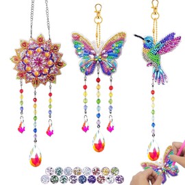 Wind Chime Craft Set Children, Gifts Girls 6 7 8 9 10 11 Years Gift Ideas, Diamond Painting Wind Chime Children Adults, Crystal Pendant Hanging for Window Decoration, Garden Decoration