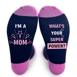 FQPJA Mom Socks For Women, What's Your Super Power Socks, Mother's Day Gifts Ideas From Daughter Son, Wife Sock From Husband, Mommy Birthday Sock, Christmas Thanksgiving Gifts For Mother Grandma -A08