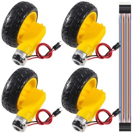 JYUDAUFU TT Motor Tyre Parts Kit DC 3-12V 1A Gear Motor Double Shaft 200RPM 1:48 EMC Electric Gear Motor with Cable for Arduino/Smart Car/Robot Project with Jumper Cable Pack of 4