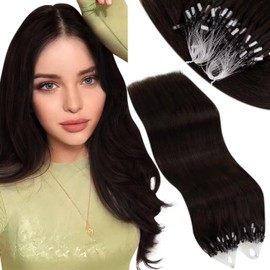 Vivien Micro Ring Real Hair Extensions, Brown Micro Ring Real Hair Extensions, Darkest Brown, #2, Remy Real Hair Micro Ring Extensions, Hair Extensions, 35 cm, 50 g 50 Strands