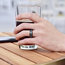 VAKKI Men's Opal Wedding Ring with Hawaiian Koa Wood Inlay Comfort Fit Tungsten Carbide Bands Size X 1/2