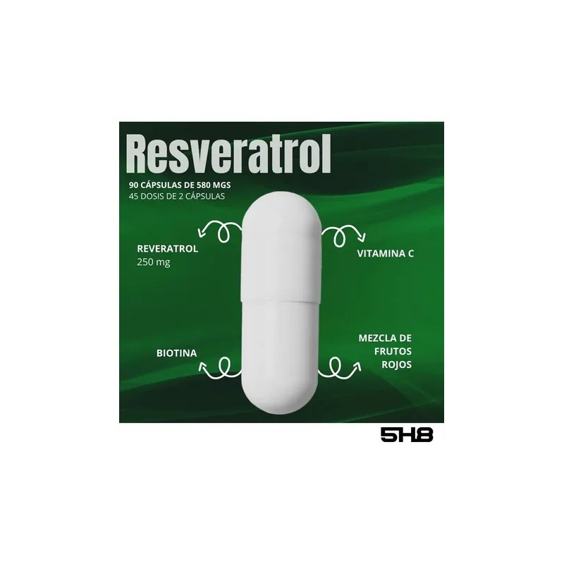 5h8 Resveratrol 90 Cáps Con 250 Mgs Frutos Rojos Con