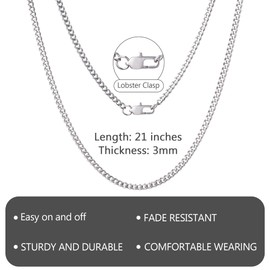 Sahoottie Men's Curb Chain Necklace Man Cuban Hip-Hop Chain Stainless Steel / 18 Carat Gold-Plated Chain Men 3/6/9 mm Wide 46/51 cm Chain Long, Stainless Steel