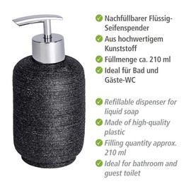 Wenko Soap Dispenser Goa neo in Anthracite, Polyresin 7.5 x 7.5 x 16 cm