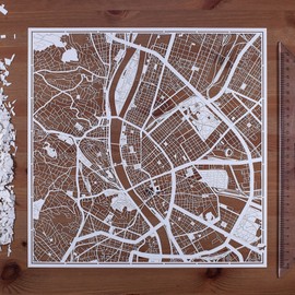 Budapest Paper Cut Map White 12×12 inches Paper Art