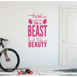 24"x13" Train Like A Beast Look Like A Beauty Woman Girl Workout Success Goal Positive Thinking Challenge Fitness Work Hard Weights Lifting Wall Decal Sticker Art Mural Home Decor