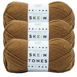 Lion Brand Yarn Basic Stitch (“Skein Tones”) Anti-Pilling Knitting Yarn, Yarn for Crocheting, 3-Pack, Nutmeg