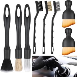 Juego de 8 Cepilos para Detalles de Coche, Kit de Limpieza para Auto Multifuncional, Adecuado para la Limpieza de Decoraciones Interiores y Exteriores de Automóviles, Marcos de Puertas y Ventanas