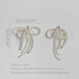 2 pcs Pears Shoes Charms for Sneakers, Shoelace Charms, Pearls Bowknot Decoration Charms Shoe Accessories (white)