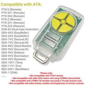 QSDIYRF Gate/Garage Remote Garage Door Remote for PTX-5V2 PTX-5V1 PTX-5 433.92MHz Transmitter, Compatible with ATA DCB-05 GDO-6V3/6V4/7V2/7V3/8V3/9V2/9V3/11V1 etc Door Openers, Yellow Buttons, 2 Pack