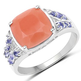 3.97 Carat Genuine Peach Moonstone and Tanzanite .925 Sterling Silver Ring
