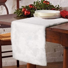 Table Runner, 15 x 72 Inch Modern Snowy White Faux Fur Table Runner Dresser Fur Table Runners for Wedding Dinning Table Party Birthday Christmas Thanksgiving Home (White, 15*72inch)