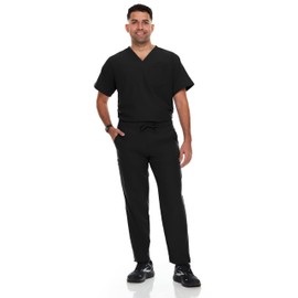 Hey Collection Men Stretch Scrubs Set V-Neck Scrub Top with 2 Chest Pocket & Tapered Pant with 6 Pockets