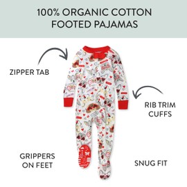 HonestBaby Baby Celebration Non-Slip Footed Pajamas One-Piece Sleeper Zip-Front Pjs 100% Organic Cotton, Pug Love, 18 Months