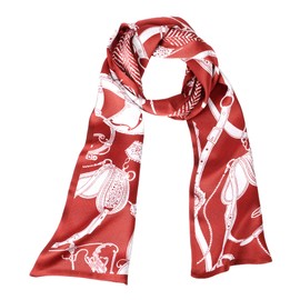 MEISEE 100% Mulberry Silk Scarf for Women 59”*6.3” Long Headscarf Neck Scarf Hair Wraps and Shawls with Gift Packed (red+white)