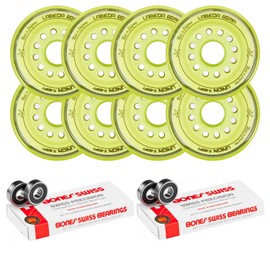 Labeda Roller Hockey Wheels Union Premium Performance Inline Skate Wheel 8-Pack with Bones Swiss Bearings 76mm 80mm Hilo Yellow X-Soft 74A