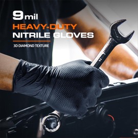 ANBOSON Heavy Duty 9mil Nitrile Gloves Thick Industrial Black Gloves with Raised Diamond Texture, Latex Free, Powder Free Disposable Mechanics Glove (800, X-Large)