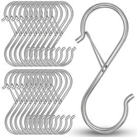 S-Hooks Set of 20, 9 cm S Hooks, Stainless Steel Safety Buckle Design, S Hook for Hanging, S-Shaped Hooks, Heavy Duty Metal Hooks, for Kitchen, Workshop, Bathroom, Garden (Silver)