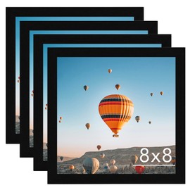 8x8 Picture Frame Set of 4 Black for Wall Hanging or Tabletop, Wall Mounting Horizontally or Vertically, 8 x 8 Square Wall Gallery Poster Photo Frame with Shatter Resistant Plexiglass, 4 Pack, Black