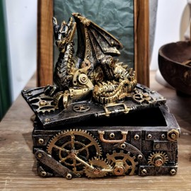 HEINBOW Steampunk Dragon Statue Trinket Box Dragon Figurine Collectible Fantasy Medieval Décor Mythical Guardian Dragon Figurine Jewelry Box Tarot Box
