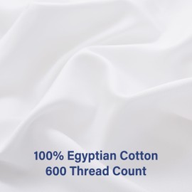 100% Egyptian Cotton Fitted Sheet Full Size Only, 600 Thread Count, 8"-16" Deep Pocket Sateen Weave Bottom Sheet, Soft Breathable Comfy & Hotel Quality (Full, White)