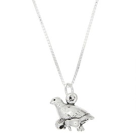 LGU Sterling Silver Oxidized Partridge in Pear Tree Charm with Box Chain Necklace (20 Inches)