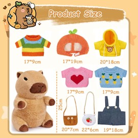 Capybara Cuddly Toy, 25 cm Capybara Plush Toy, Cute Capibara Dress Toy with Clothes, Hat, Backpack, Dolls, Stuffed Toy, Birthday Gifts, Children's Toy from 3 Years for Girls and Boys